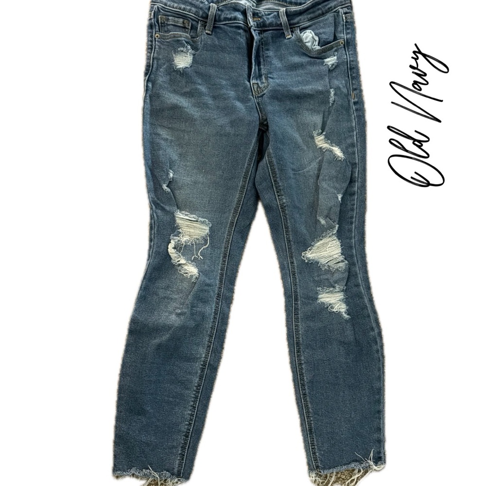 Old Navy Women's Ripped Skinny Jeans - Dark Blue